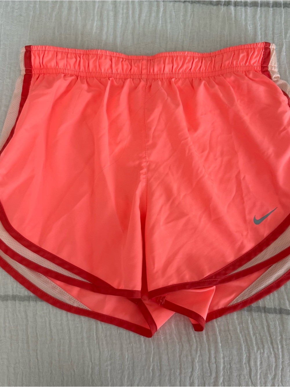 Nike Women’s Neon Coral Tempo Athletic Shorts with Red Trim